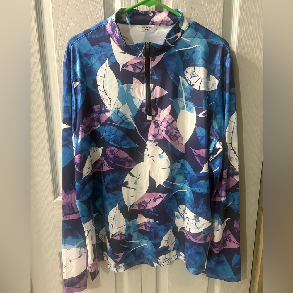 NWOT ACEGOLFS Floral Leaf Print Long Sleeve Top Size XXXL